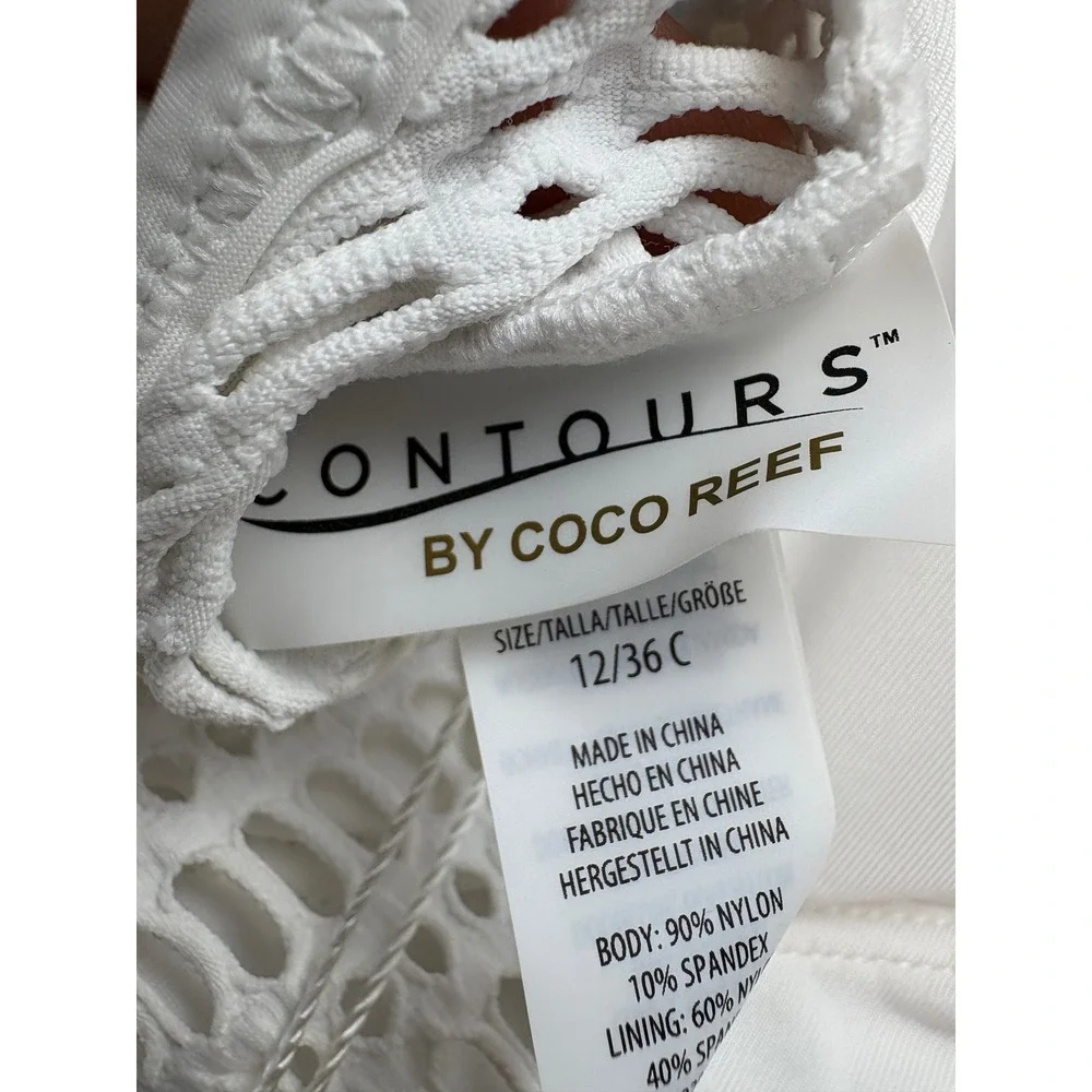 Coco Reef Contours Swimsuit Womens 12/36c Shapemaker White Crochet One Piece NWT - Picture 6 of 10